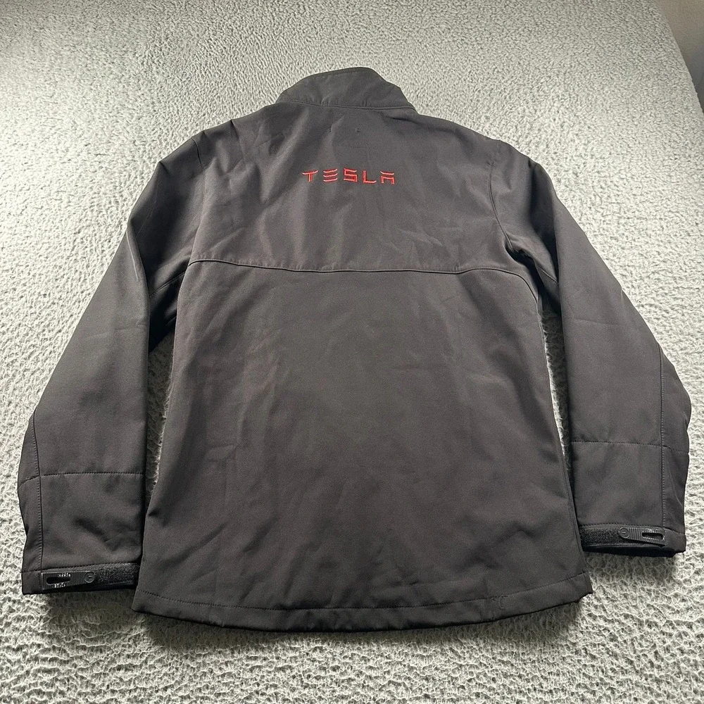 Tesla Corp Employee Jacket Mens M‎ Black Softshell Full Zip Logo Red Embroidery